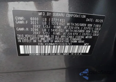 2025 Subaru Ascent Limited 7-Passenger from USA, damaged, VIN 4S4WMAPD1S3426791